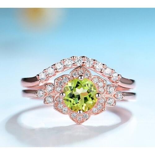 GZXSJG Natural Peridot Gemstones Ring for Women Solid 925 Sterling Silver Wedding Engagement Bride Unique Gift Fine Jewelry