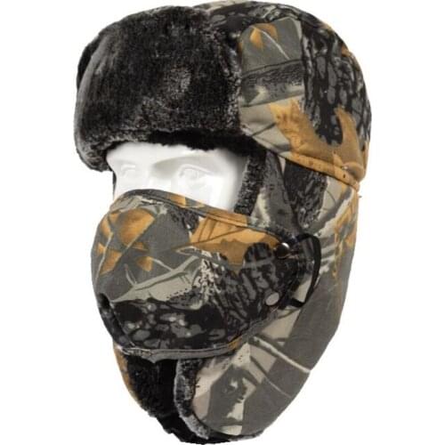 Winter thick outdoor warm earmuffs with masks hat Dead leaf bionic camouflage Fishing Hunting cap