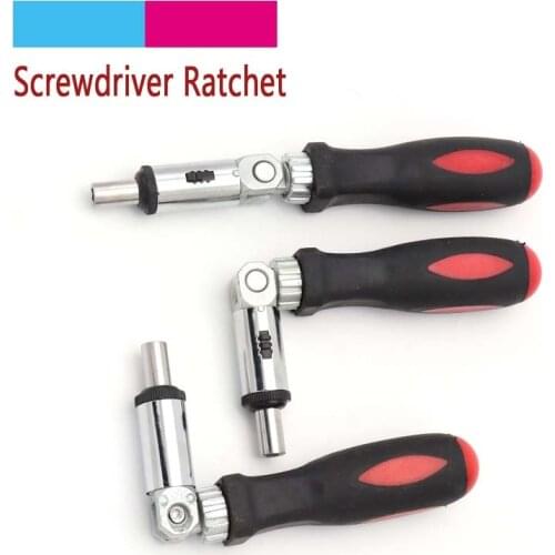 1pcs Screwdriver Multi-functional Ratchet Portable Wrench Red Handle Hexagonal Screw Driver 180 Degree Switch