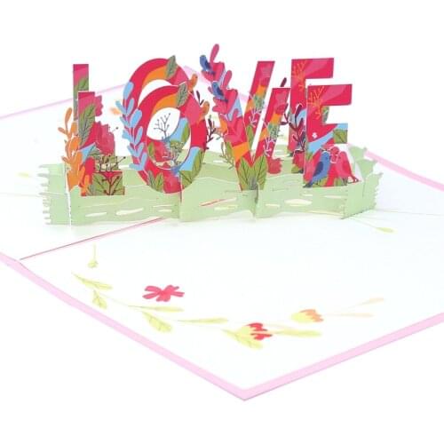 10pcs Wholesale 3D Handmade Rose Flower English LOVE Paper Invitation Greeting Card PostCard Valentines Day Wedding Gift