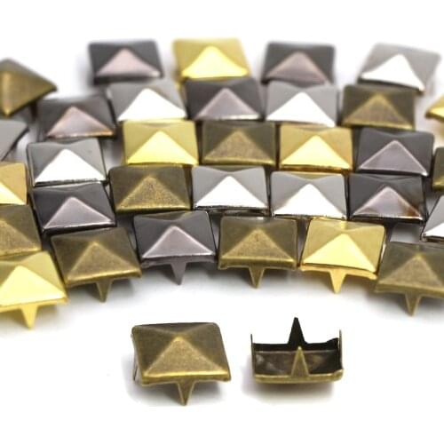 100Pcs Square Rivets 4 Claw Spikes And Studs Punk Leather Rivets For Jeans Clothes 6-12MM Gold/Sliver/Black/Bronze Rivets DIY