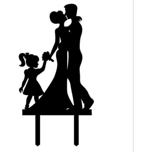 100pcs/lot Creative A Family of three GIRL design wedding cake inserted card Wedding Cake Topper Party Cake Decorations