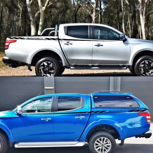 2 Pcs side door and rear trunk body graphic waist line stripe Vinyl sticker for mitsubishi l200 triton