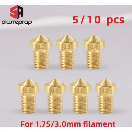 5/10pcs M6 Threaded Nozzle Full Metal 0.2/0.3/0.4/0.5/0.6mm Optional for 1.75/3.0mm Filament V5 V6 Hotend Extruder 3D Printer