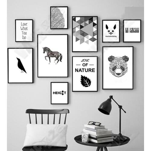 Abstract Bear Head Quotes Plant leaf meridian Geometric Figure horse Canvas Print Painting Wall Art Picture Decor Unframed