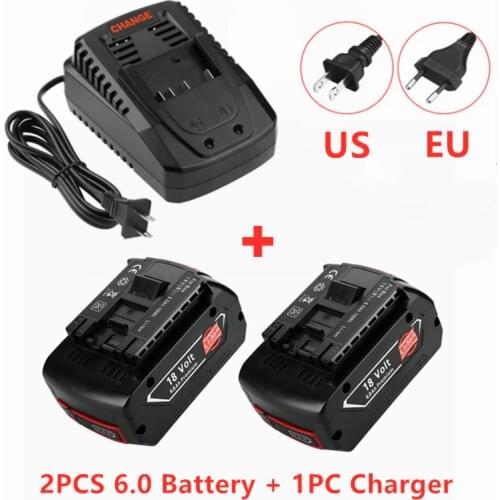 2PCS18V 6000mAh Rechargeable lithium ion Battery For Bosch 18V 6.0Ah Backup Battery Portable Replacement BAT609, BAT609G, BAT611