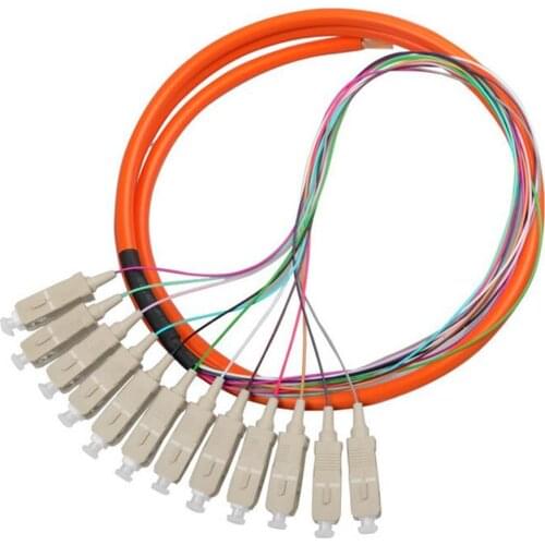 Free Shipping 12 core colored SC pigtail SM optical fiber 62.5/125um 50/125um cable ftth bundle pigtails 1-3 Meters