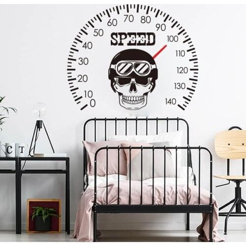 Large Car Speedometer Dashboard Skull Wall Sticker Game Room Auto Speed Metre Skull Wall Decal Kids Room Playroom Vinyl Decor