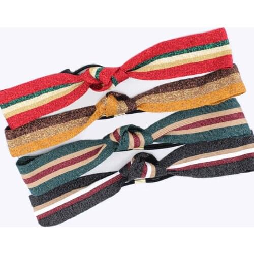 Boutique Tinsel Striped Ribbon Headbands Ladies Top Knots Turbans Women and Girls Elastic Headwrap Fashion Hair Accessories