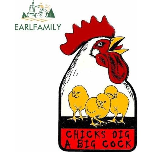 EARLFAMILY 13cm x 7.8cm For Chicks Dig Big Cock Vintage Fine Decal Vinyl Material Car Stickers Graffiti Sticker Custom Printing
