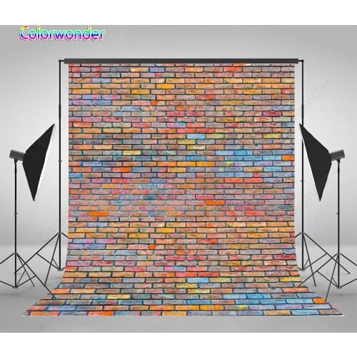 Colorwonder Photography Background Red Vintage Brick Wall with Colorful Spray Paint Seamless 5x7ft Backdrop for Photo Booth Prop
