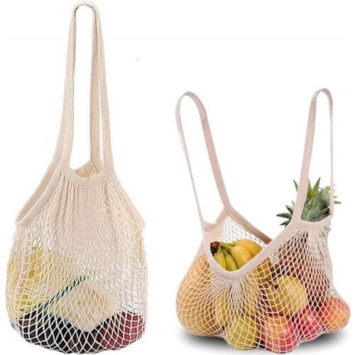 H Reusable Cotton Mesh Net String Shopping Bag Portable Foldable Fruit and Vegetable Handbag for Women Grocery Tote Bags -B5