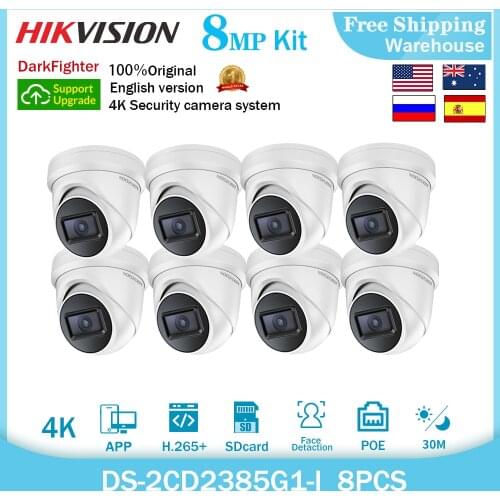 Hikvision 8MP 4K IP Camera DS-2CD2385G1-I H265+ POE Bulit-in SD Card DarkFighter CCTV Outdoor Surveillance Video Dome Camera Kit