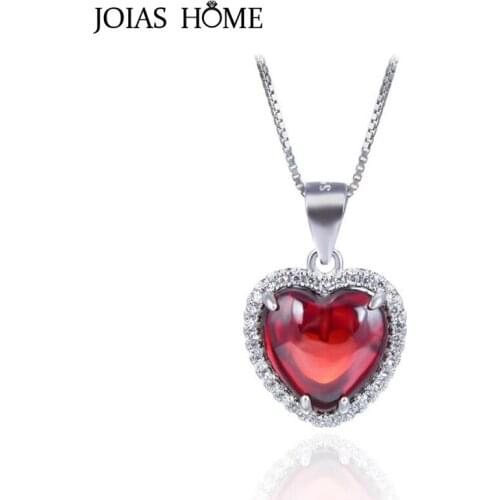 Joiashome 925 Sterling Silver Ring With Heart Shape Ruby Gemstones Women Top Quality Pendant Necklace Jewelry Gifts Wholesale
