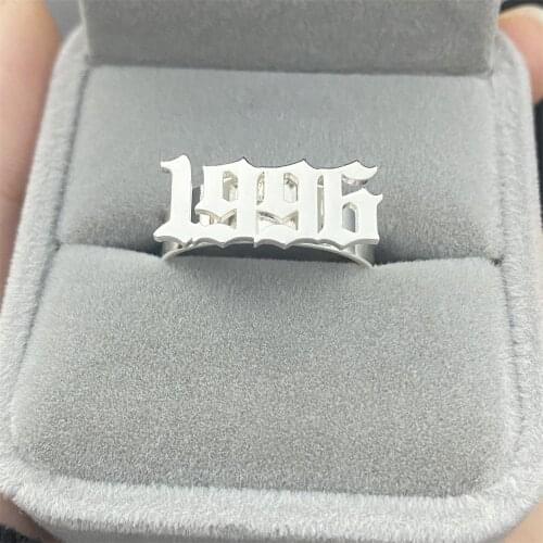 Noelia 1980-2021 Birth Year Ring Old English Font Adjustable Rings Stainless Steel Rings for Girl and Women Jewelry Gifts