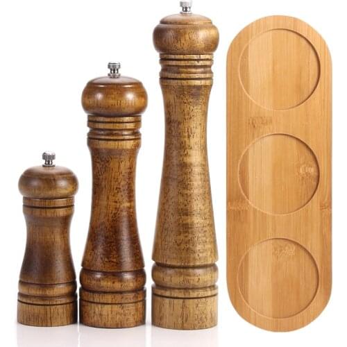 Wood Salt and Pepper Grinder Set with Optional Tray for Sea Salt and Pepper(5,8,10 inch) Strong Adjustable Grinder