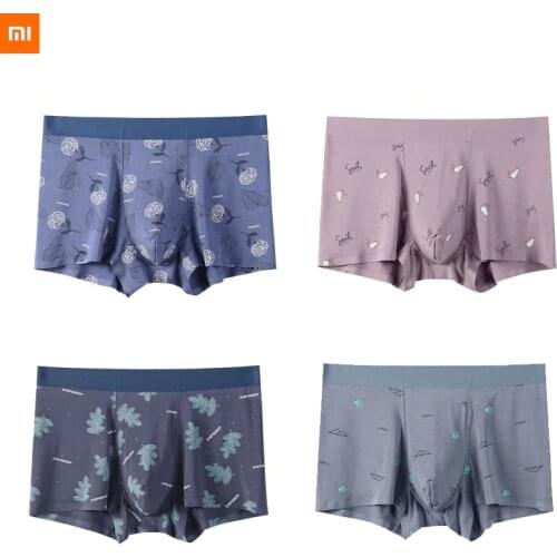 New xiaomi Mens printed underwear ultrafine 60s micro modal seamless one-piece mid-waist boxer briefs light silky soft thin