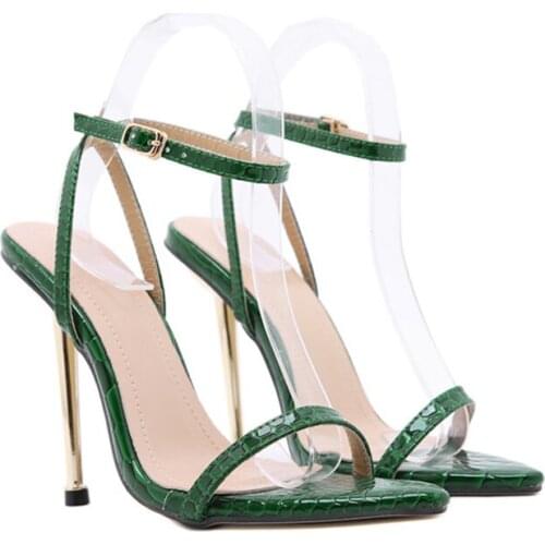 New Arrival Womens Heel Shoes for 2021 Summer Ankle Strap Green Womens High Heels 11CM Sandals Pointed Toe Female Party Shoes