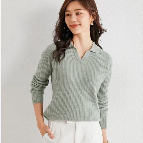 The new small lapel woolen sweater womens knit bottoming sweater temperament was thin, all-match sweater outer wear