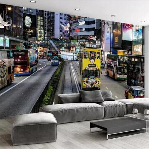 Beibehang Wallpaper custom large high-end retro nostalgic Hong Kong tram black and white photo mural TV background wall