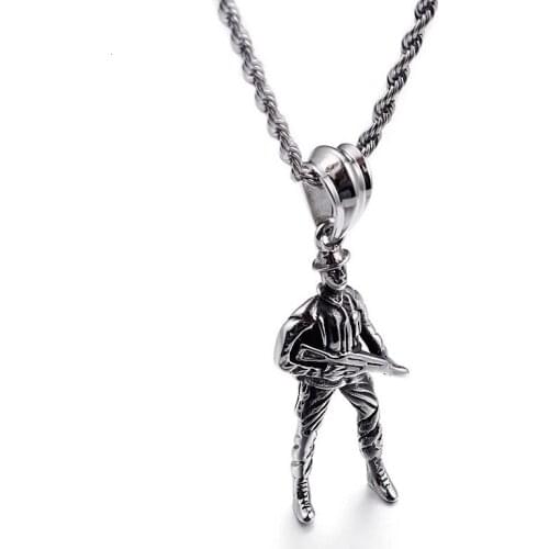 Titanium steel soldiers necklace Europe and the United States exaggerated pendant foreign trade men 's stainless steel