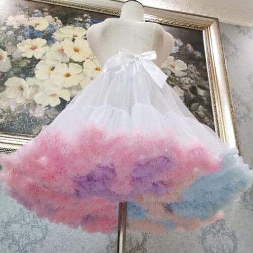 Rainbow Skirt Lolita Violence Crinoline Petticoat Underskirt Fluffy Skirt Vintage Elastic Waist Ball Gown Ruffles Tutu Girls