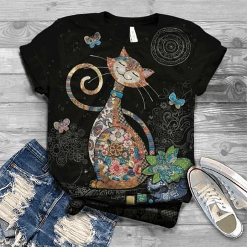 Plus Size 5XL Women Tshirts Fashion Short Sleeve Cartoon Cat Printed O-Neck Harajuku Tops T Shirt Femme T-Shirts Mujer Camisetas