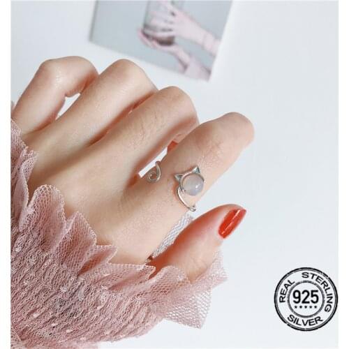 S925 Silver Rings For Women Opening Adjustable Crystal Cat Zircon Cute Simple Girlfriends Gifts Students Korean Fashion Jewelry