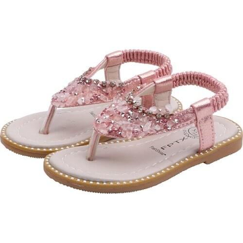 Girls sandals summer kids baby clip-toe rhinestone princess shoes fashion Herringbone sandals children girls beach sandals shoes
