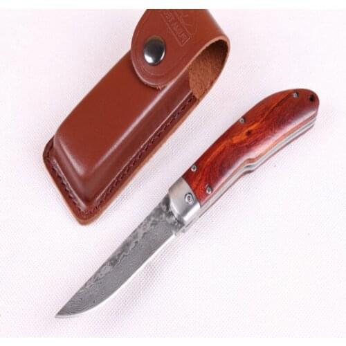 Folding Knife Damascus Sharp Blade Natural Rosewood Handle High Hardness Camping Survival Kitchen EDC Tool Gift for Men