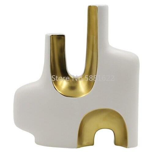 Modern Ceramic Crafts, Light Luxury, Hand-painted Home Decoration Vases, Creative Electroplating Living Room Decorations