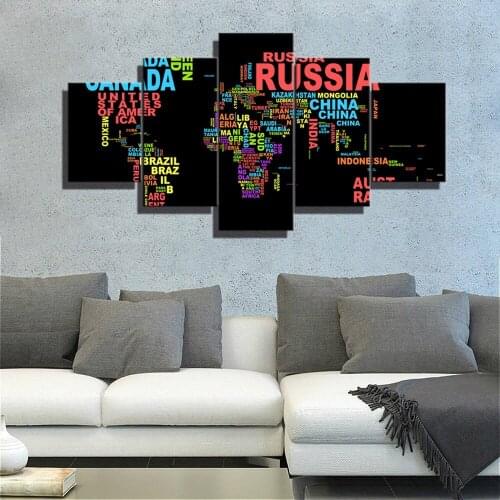 Creative Letters Map Wall Art Abstract Colorful World Map Canvas Painting for Living Room Wall Decor Poster Kid Canvas Frame Art