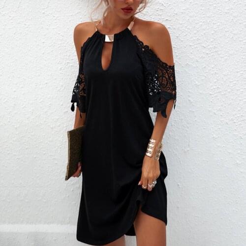 Vintage Off-The-Shoulder Dress WomenS Sexy Solid Color Lace Sleeve Halter Neck Strapless Mini Dress Dress Gown Women Party Ball