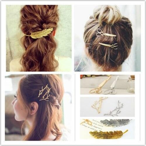1Pcs Girlss Beauty Fashion Metal Leaf Shape Hair Clip Barrettes Crystal Pearl Hairpin Barrette Feather Hair Hair Styling Tool