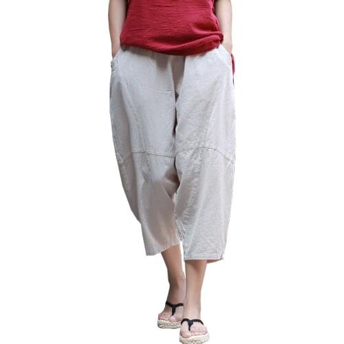 Shanghai Story Womens Summer Cotton Linen Baggy Fit Capri Pant Trouser 5 Color