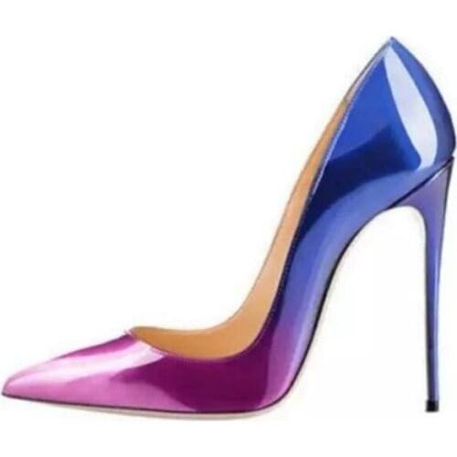 Women Heels 2018 Gradient Color Popular Woman Pointed Toe Pumps Shallow Thin High Heels Big Size Woman Stilletos Party Shoes