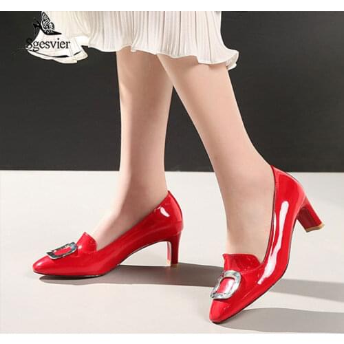 Sgesvier 2020 new fashion womens pumps thick high heels pointed to elegant slip on wedding party shoes size big 34-48 G282
