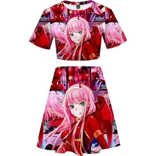 Anime DARLING in the FRANXX High Quality Women Tops 3d Printed T Shirt+Skirts Suits Skirt Sets Elegant Woman Two Piece Se