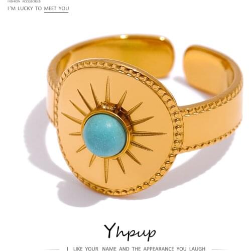 Yhpup Stainless Steel Women Ring High Quality Metal 18 K Stone Opening Finger Ring Accessories украшения 2021 бижутерия Gift