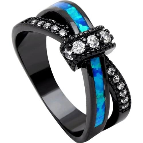 New Arrival Bowknot Black Gun Plated Fire Opal Ring for Women Party Cocktail Ring Elegant Vintage Jewelry Christmas Gift