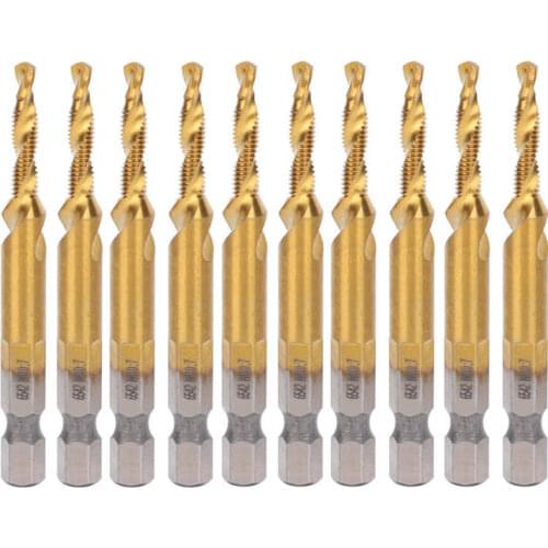 10Pcs Hex Shank Screw Tap Drill Bit 2.5 Coated Composite Spiral Flute Tap Accessory M3 M4 M5