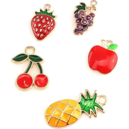 5X Colors Enamel Metal Fruit Apple Grape KC Gold Color Charms Girls Women DIY Necklace Pendant Jewelry Accessory Findings