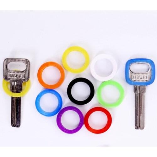 8pcs Random Color Hollow Silicone Key Cap Covers Topper Key Holder Elastic Keyring Rings Key Case Bag Organizer Wallets