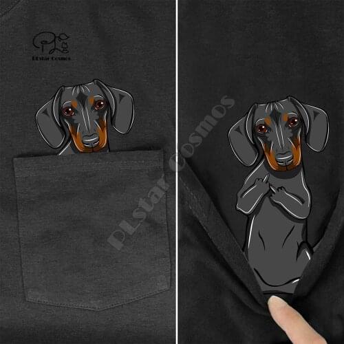 BDachshundMiddleHand In Pocket T Shirt Dog Lovers Black Cotton Men Made in USA Cartoon t shirt men Unisex New Fashion tshirt