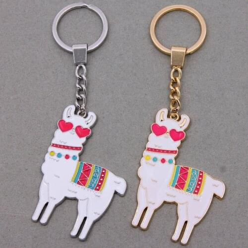 Classic Enamel Alloy South American Floral Alpaca Goat Key Chains For Women bag Charms Keyring keychains Fashion Jewelry