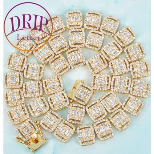 Baguette Zircon Square Necklace Chain Mens Hip Hop Rock Link Gold Color Copper Jewelry Bling Fashion