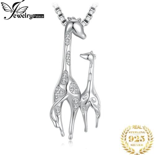 JewelryPalace Cubic Zirconia Mother and Daughter Giraffe Pendant Necklace Without Chain 925 Sterling Silver Pendant Fashion Gift