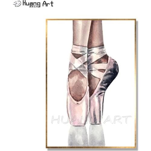 En Pointe Ballet Shoes Art Canvas Painting Wall Art Pink Shoe Pictures for Home Wall Decor Hand-painted Toe Shoe Oil Painting