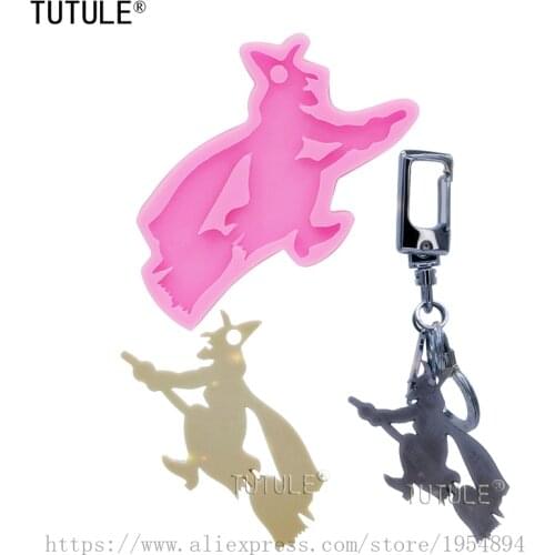 Gadgets,Witch riding a broom silicone mold,Witch keychain Necklace mold,Halloween mold-Fondant Polymer chocolate cake Clay Molds