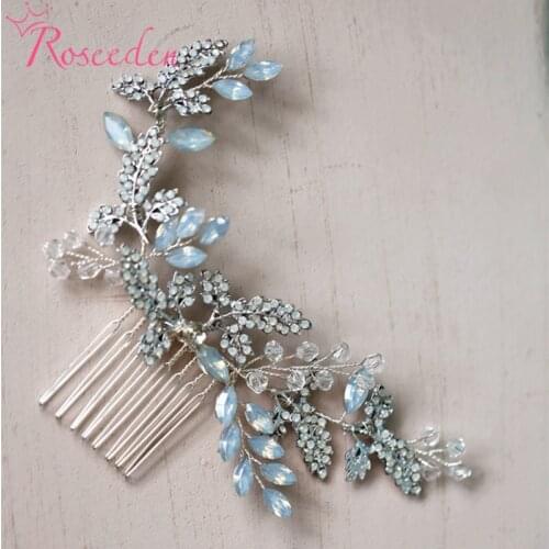 Trendy Crystal Opal Rhinestone Wedding Hair Combs Headpiece Women Back Combs Bridal Hair Accessories Jewelry RE4017